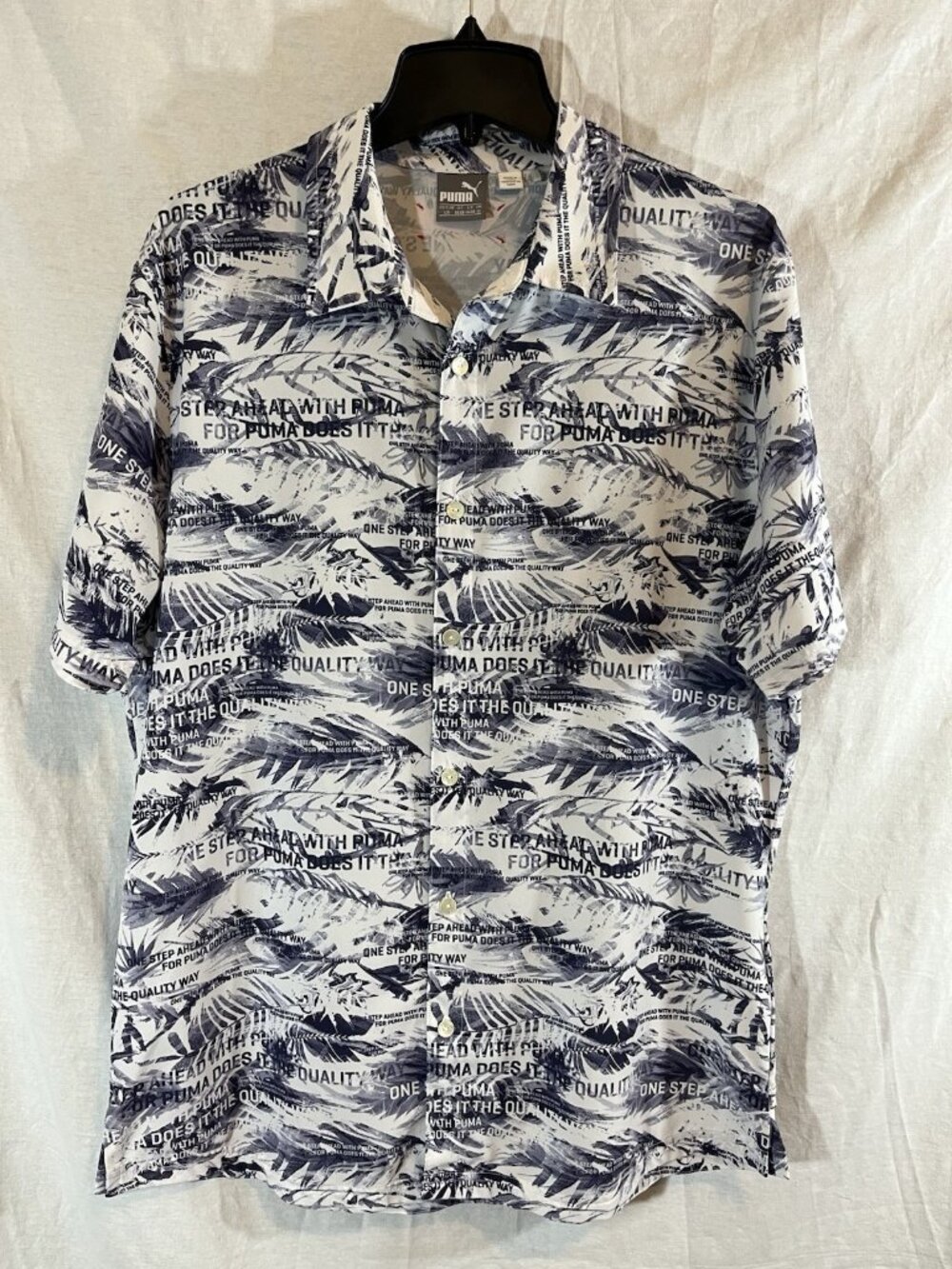 Puma Malbon Golf Men’s Large Blue & White Print Short Sleeve Shirt
